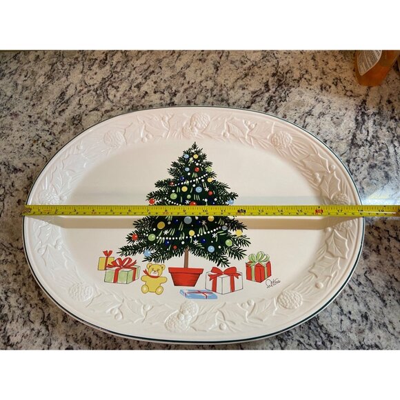 Vintage Saltera Christmas Tree Serving Platter Pinecone Border Holiday Gifts - Picture 5 of 6